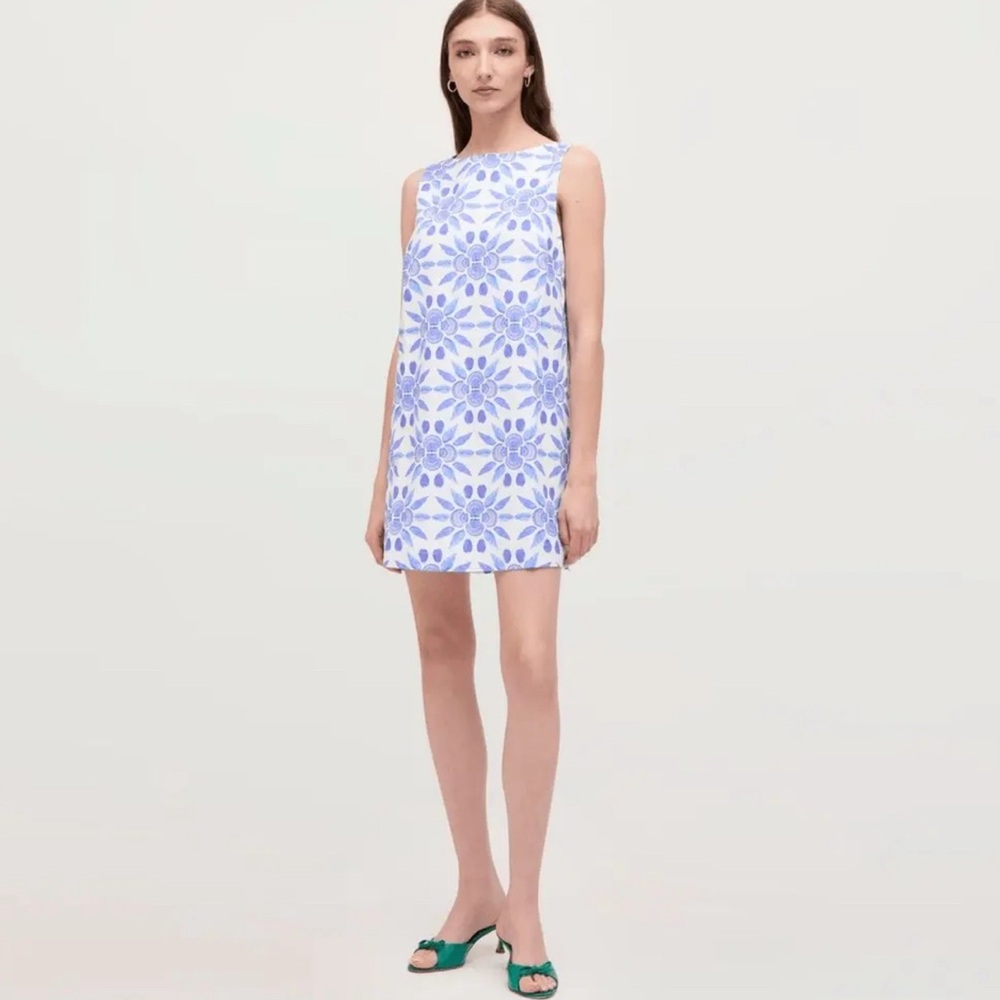 Hill House Charlie Shift Dress Blue Shell Mosaic Cotton Size XL